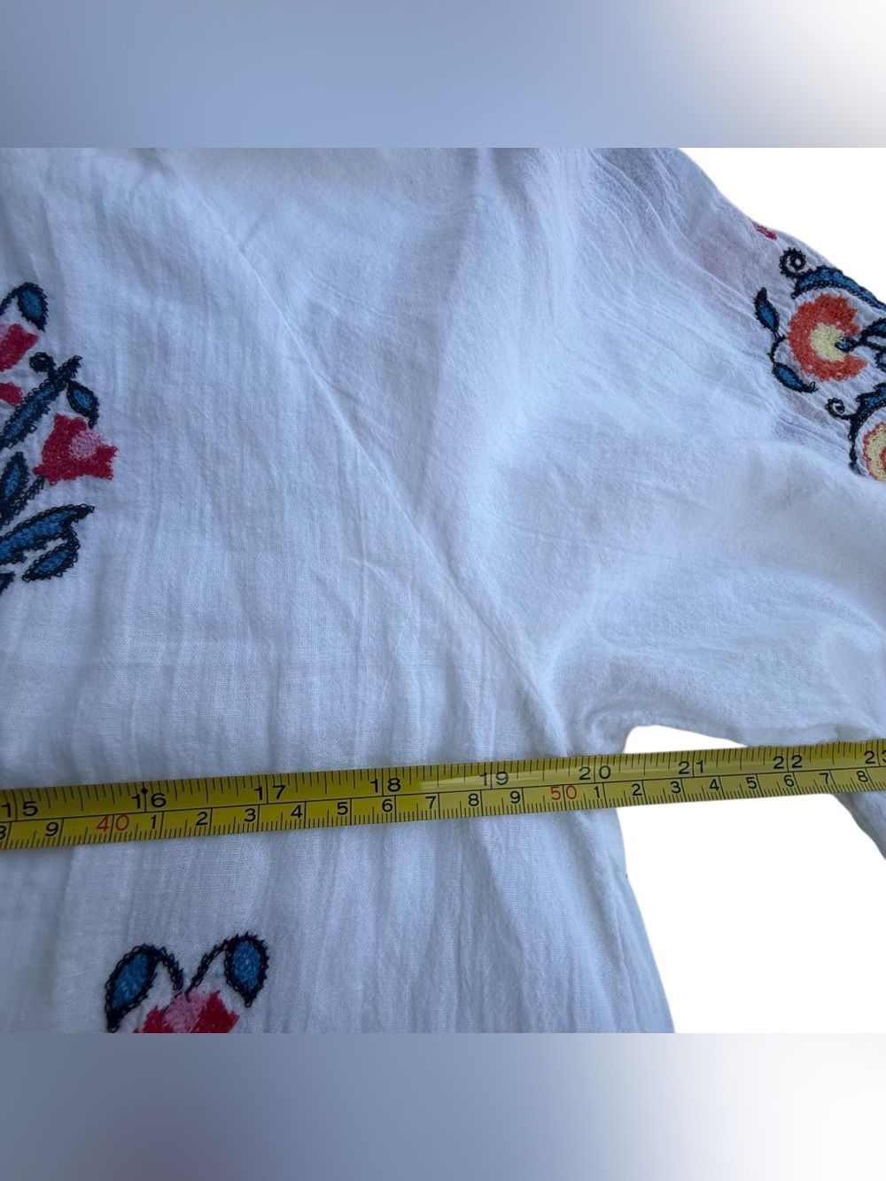 Sundance Embroidered White Peasant Blouse with Multi-Color Floral Motif size S - Picture 6 of 6